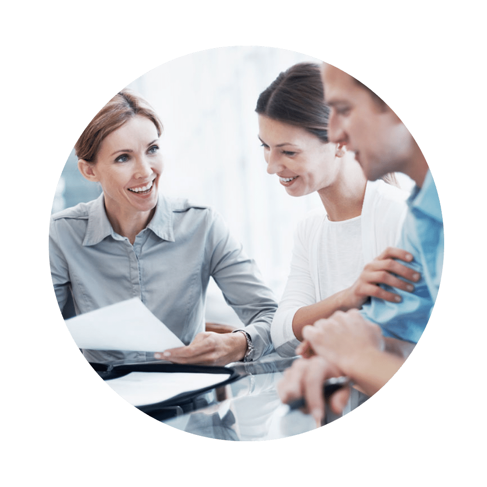 Woman showing a paper to a couple