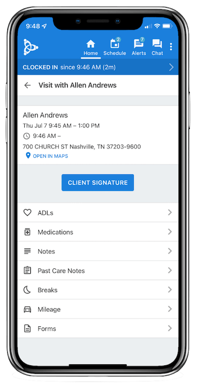 AxisCare home health care app screenshot