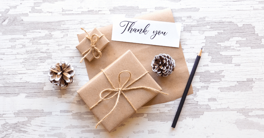 holiday gifts with a thank you note