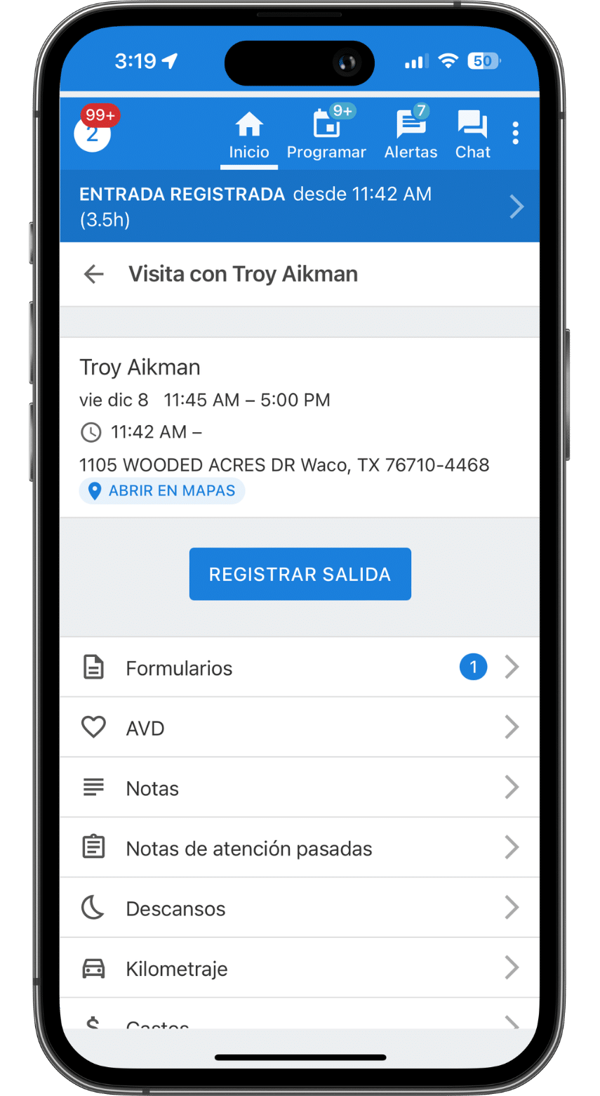 Spanish version of AxisCare mobile app