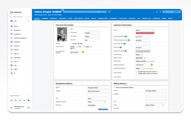 client and caregiver attributes product tour