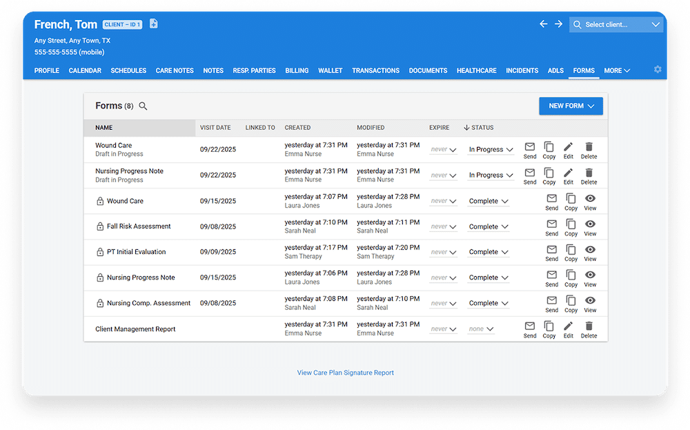 skilled care visit forms